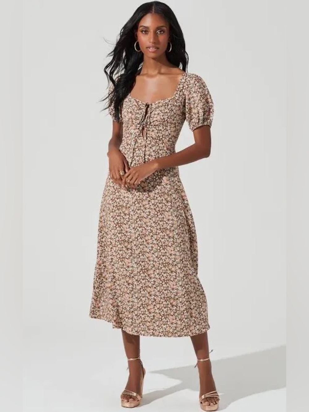 Astr Floral Mini Dress in Brown and Cream